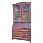2delig Donker Grenen Secretaire/ Ladenkast/ Vitrinekast/boekenkast 225 Cm Hoog thumbnail 1