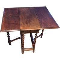 Antieke Engelse Gateleg "Hangoortafel" Vierkant, Met Gedraaide Poten