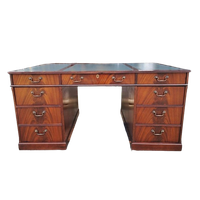 Klassiek Bureau, Schrijftafel, Met Lederen Inleg
