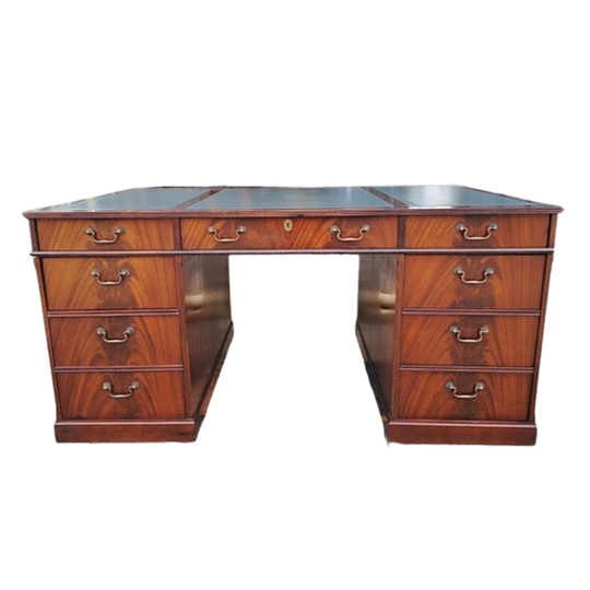Klassiek Bureau, Schrijftafel, Met Lederen Inleg 1