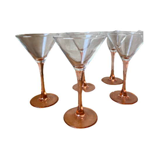 Feestelijke Luminarc (martini) Glazen, Roze Hoge Voet, Vintage, Set Van 6 1