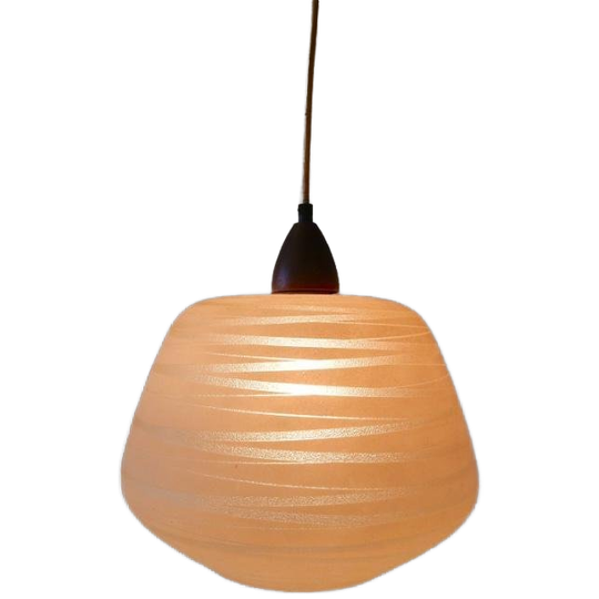Vintage Lamp Hanglamp Jaren 50 / 60 Melkglas Teakhoud 1