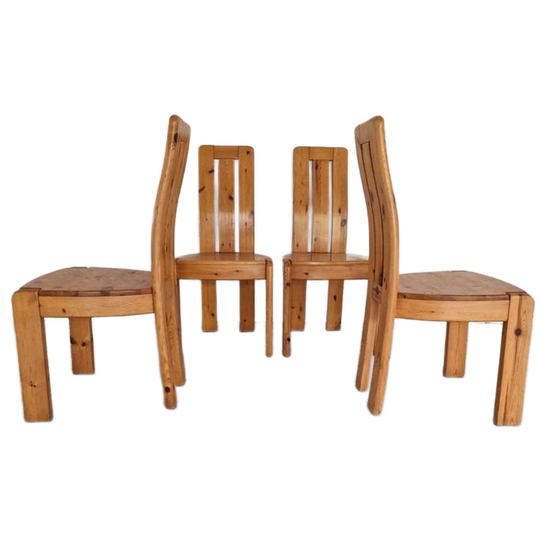 Vintage Brutalist Chapo Stijl Grenen Eetkamer Stoelen 1