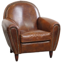 Karaktervolle En Tijdloze Rundleren Design Fauteuil/ Armchair Met Mooie Ronde Vormen En Siernagel
