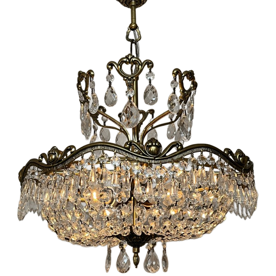 Vintage Kristallen Bronzen Zakkroonluchter Kroonluchter 1