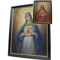 Koppel Antieke Schilderijen Uit Klooster, Maria En Christus