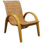 Rare Armchair In Wood And Woven Rattan, 1960s thumbnail 1