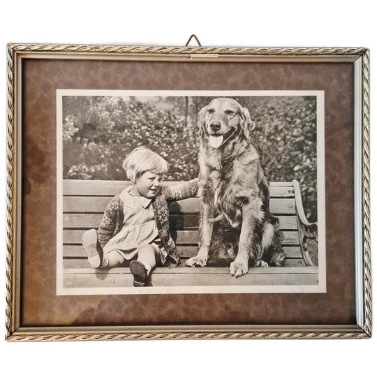 Vintage Lijst Met Foto Prent Kind Met Hond 1
