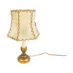 Italiaanse Houten Tafellamp - Verguld - Hollywood Regency Stijl - Varkenshuid Handgemaakte Lampen thumbnail 1