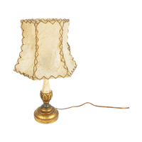 Italiaanse Houten Tafellamp - Verguld - Hollywood Regency Stijl - Varkenshuid Handgemaakte Lampen