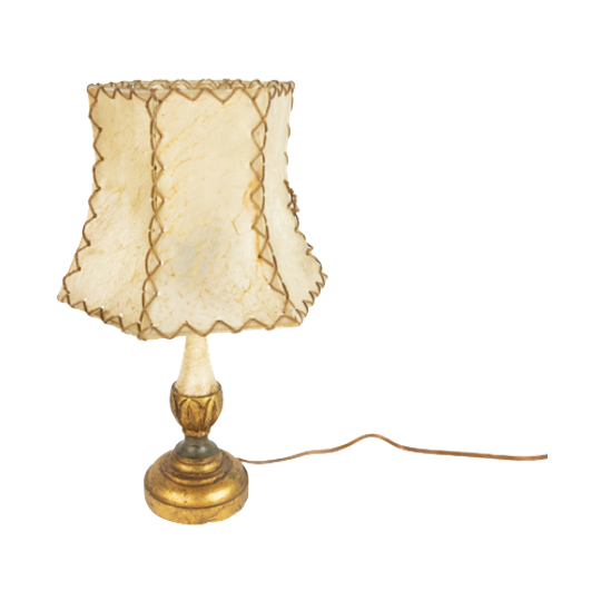 Italiaanse Houten Tafellamp - Verguld - Hollywood Regency Stijl - Varkenshuid Handgemaakte Lampen 1