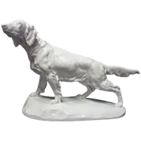 Origineel Herend Art Deco Groot Hond Porseleinen Beeld Gesigneerd Door Vastagh Gyorgy.