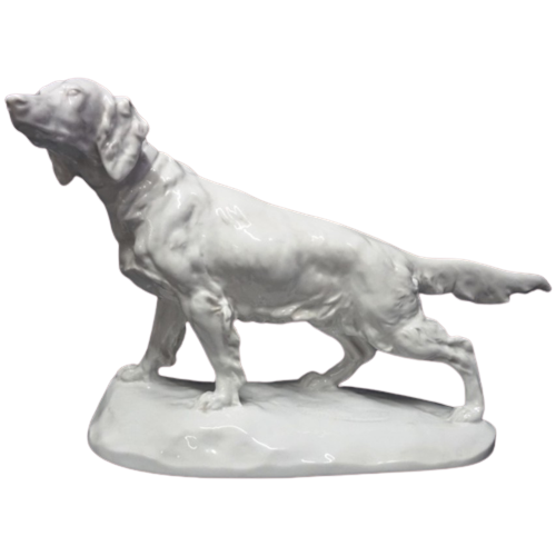 Origineel Herend Art Deco Groot Hond Porseleinen Beeld Gesigneerd Door Vastagh Gyorgy.