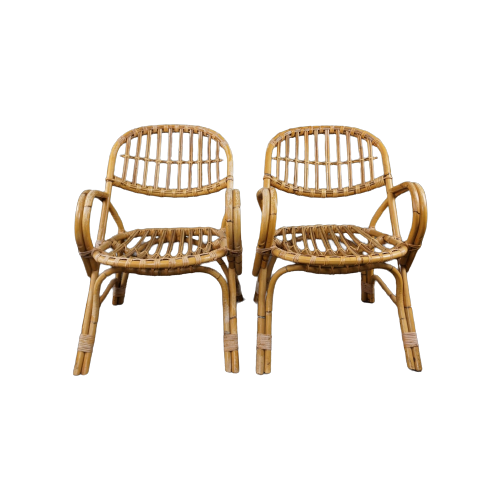 Prachtige Set Van 2 Rotan Fauteuils/ Lounge Chairs Met Armleuningen