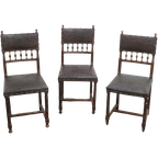 Set Of 3 Renaissance Chairs In Oak And Embossed Leather, 19Th Century, Belgium Prijs/Set thumbnail 1