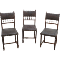 Set Of 3 Renaissance Chairs In Oak And Embossed Leather, 19Th Century, Belgium Prijs/Set