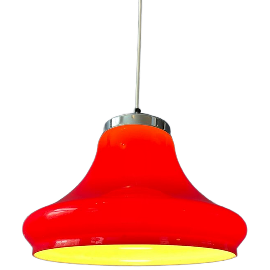 Rode Space Age Hanglamp Van Plexiglas Met Chroom Kapje 1