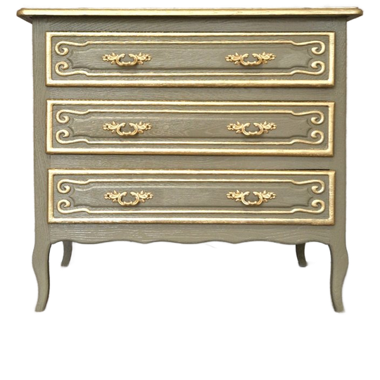 Vintage Franse Ladekast In Taupe Met Gouden Details – Handgeschilderd 1