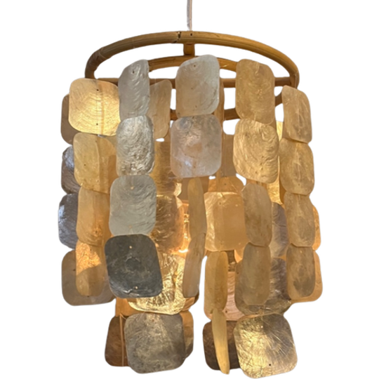 Vintage Capiz Hanglamp Schelpen Lamp Parelmoer Bamboe Frame 1