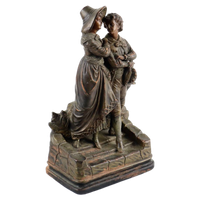 Terracotta Sculptuur Jong Koppel Antiek Romantisch Beeld Terre Cuite Aardewerk 35Cm