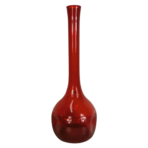 Vintage Ambachtelijk Gemaakte Rood Glazen Vaas, Fles