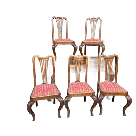 Set - 5 Chippendale Stijl Stoelen. Massief Eiken. 1