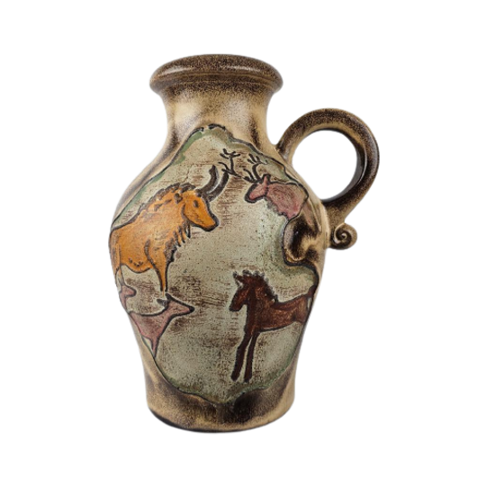 Vintage Scheurich Vloervaas Met Prehistorisch Decor 1