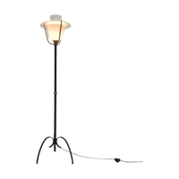 Staande Vintage Lamp Met Glazen Kap En Geperforeerd Stalen Kap