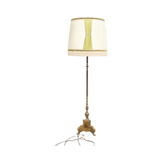 Vintage Vloerlamp Messing Met Originele Kap 1