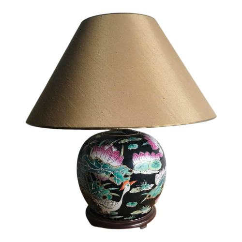 Chinese Famille Noir Lamp Vintage