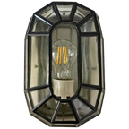 Vintage Wandlamp Glas In Lood, Zwart Staal - Industrieel thumbnail 1