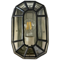 Vintage Wandlamp Glas In Lood, Zwart Staal - Industrieel
