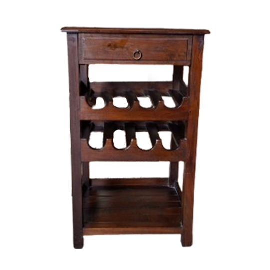 Klassiek Teakhouten Wijnrek, Bijzettafel, Whiskeybar Afm.52x39m En 86cm Hoog. 1