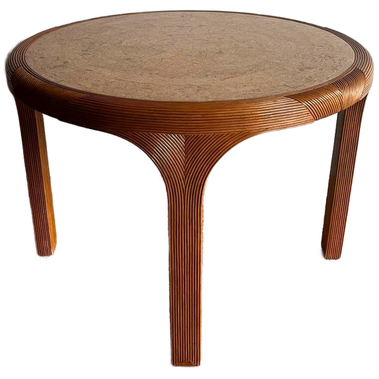 ‘pencil Reed’ Rotan Eettafel Met Natuursteen Blad Vintage 1