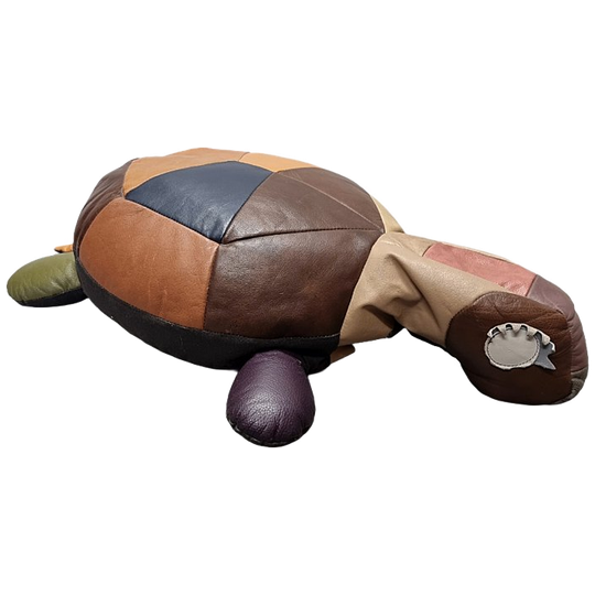 Vintage Leren Patchwork Schildpad Poef, Jaren 70 1