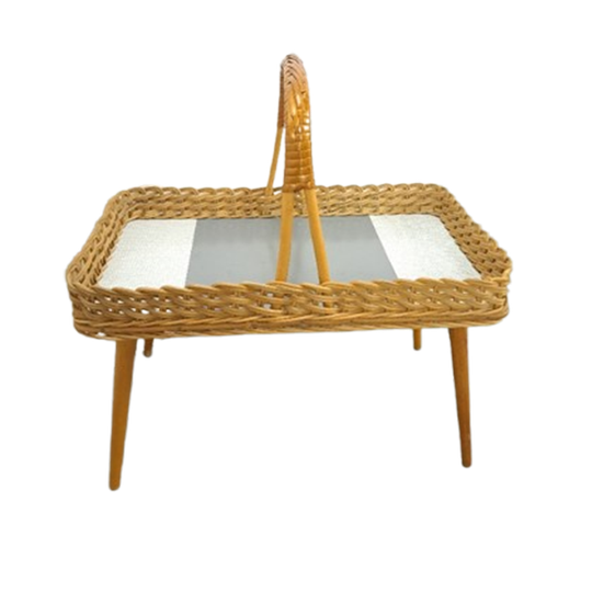Rotan Dienblad Op Poten Met Grijs Formica 1