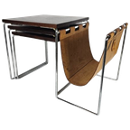 Dutch Design - Brabantia Holland - Mime Set - Lectuurbak - Vintage Bijzettafel Met Cognac Tuigler thumbnail 1