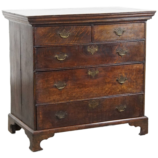 Elegante Vroeg 18e Eeuwse Antieke Engelse Ladekast/ Commode Gemaakt Van Eikenhout Met 5 Lades 1