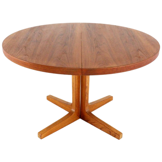 Deense Ronde 2x Verlengbare Teak Eettafel Vintage 1