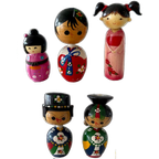 5 X Leuke Houten Japanse Stijl Beeldjes Met Bewegende Hoofd thumbnail 1