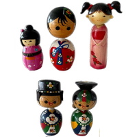 5 X Leuke Houten Japanse Stijl Beeldjes Met Bewegende Hoofd