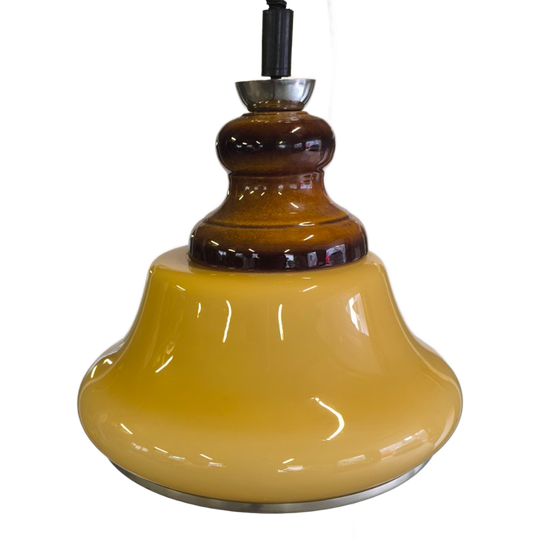 Prachtige Vintage '70 Plafondlamp Met Trekpendel. Keramiek En Opaline. 1