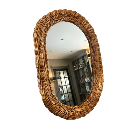 Spiegel Ovaal Rotan Vintage 1