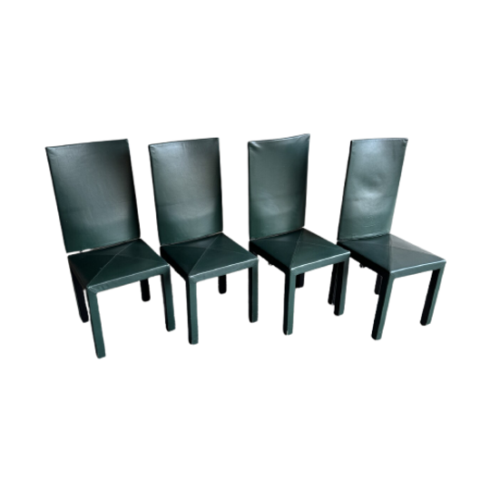 Set Fo 4 Arcadia Green Leather Chairs By Paolo Piva For B&b Italia 1