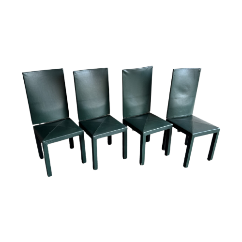 Set Fo 4 Arcadia Green Leather Chairs By Paolo Piva For B&B Italia