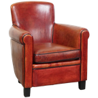 Geweldige Fauteuil/ Armchair Gemaakt Van Schapenleer In Een Unieke Rood/ Bruine Kleur thumbnail 1