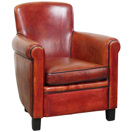 Geweldige Fauteuil/ Armchair Gemaakt Van Schapenleer In Een Unieke Rood/ Bruine Kleur 1