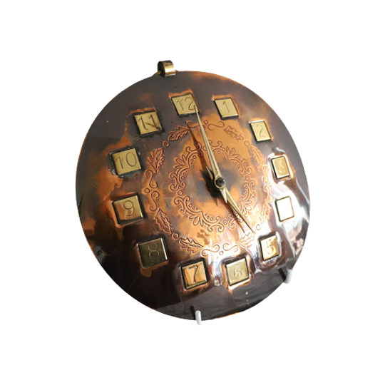 Vintage Wandklok Koper Met Messing, Jaren '50/'60 1