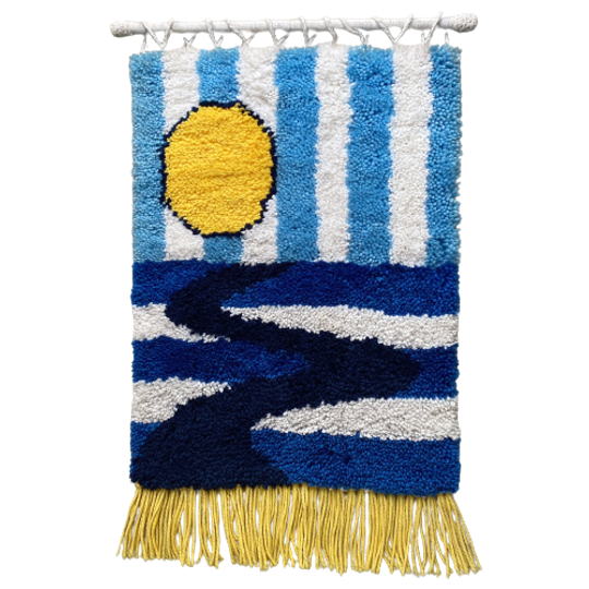 Vintage Smyrna Wandkleed Zon - Blauw, Geel 1