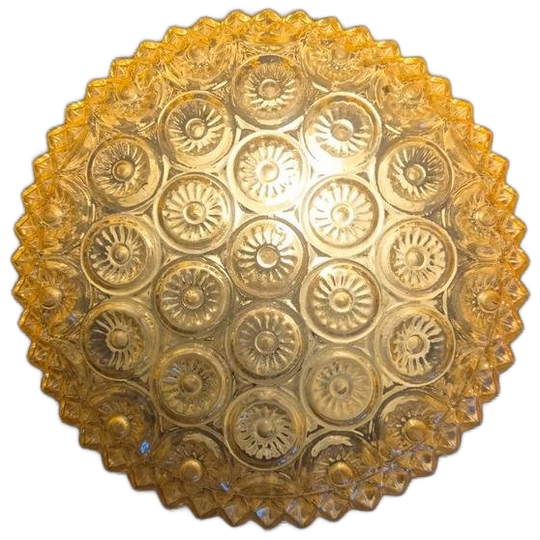 Vintage Amber Glazen Plafonniere Bloemen Motief 1